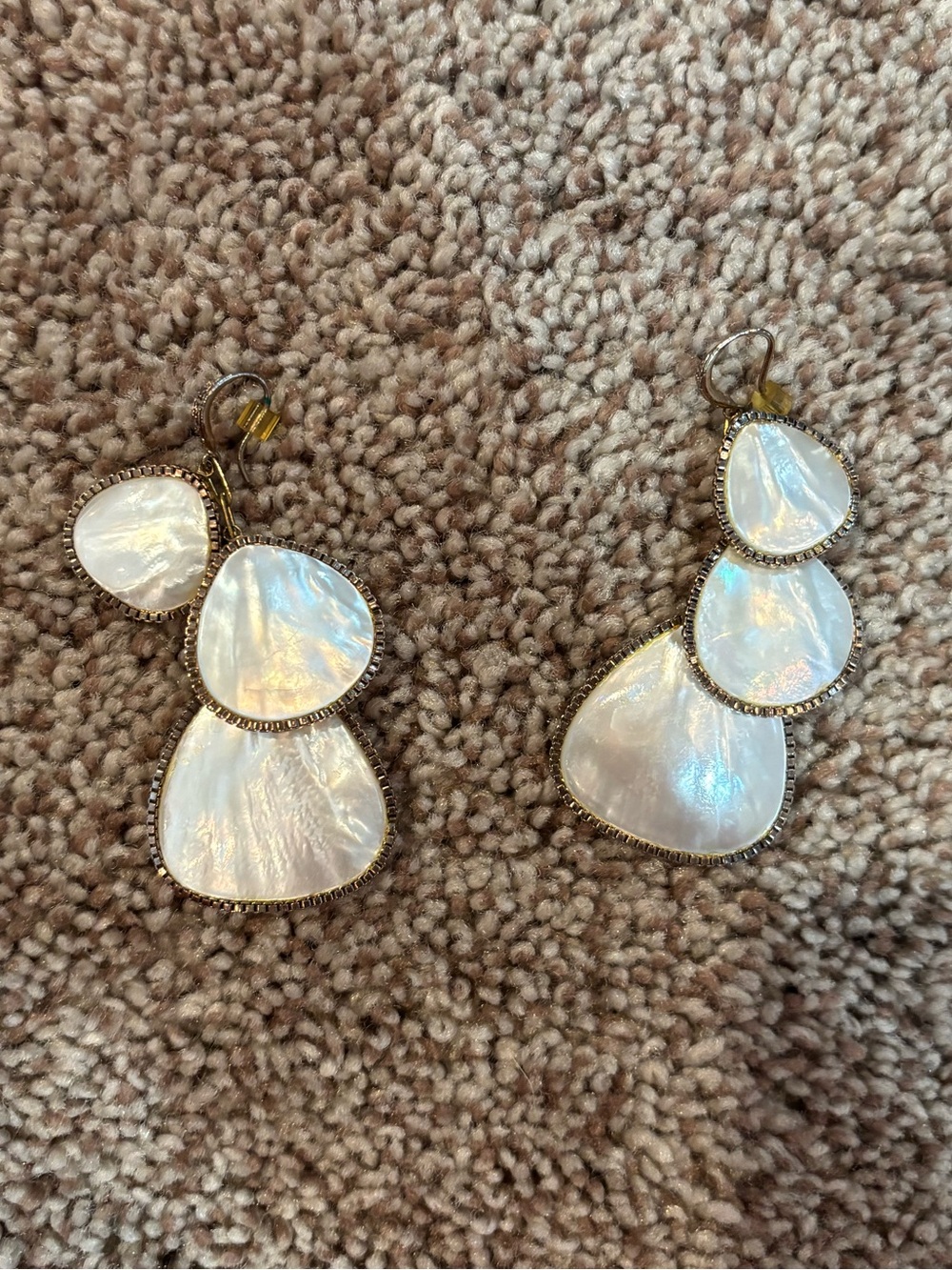Iridescent White Triple-Drop Earrings with Gold Trim